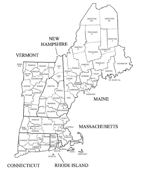 Map of New England Counties